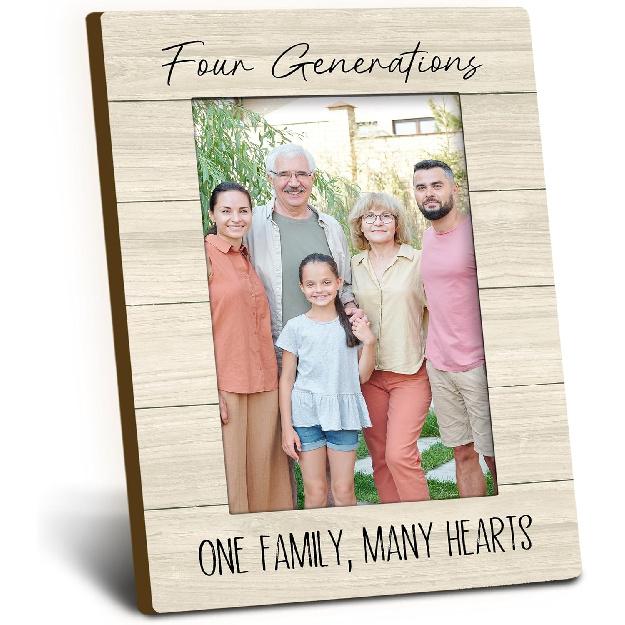 Four Generations 4x6 Picture Frame, Four Generations Wooden Picture Frame, Father s Mother s Day Gifts for Families, One Family Many Hearts