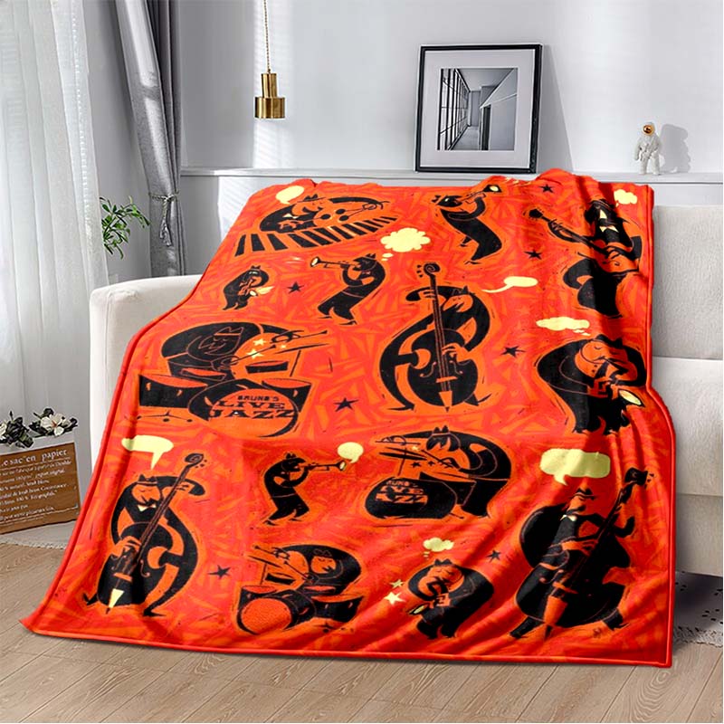 Red Lightning Electric Guitar Flannel Blanket, Soft Warm Throw with Rock Guitar Print for Bed Sofa, Cozy Bedding for Music Lovers