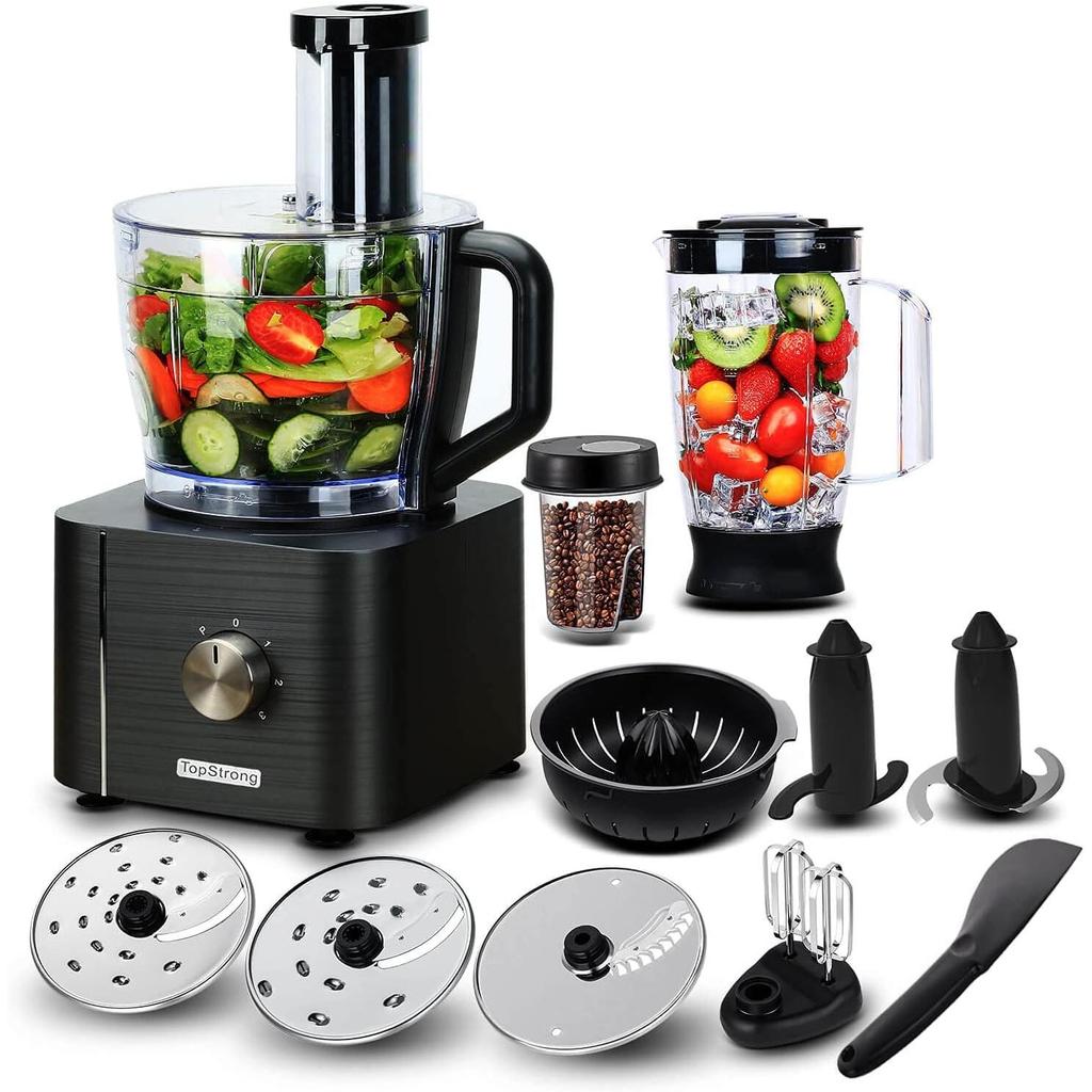 Food Processor, TopStrong 11-in-1 Food Processor and Blender with Chopping Blending Kneading Grinding Whisking Juicing, 1100W