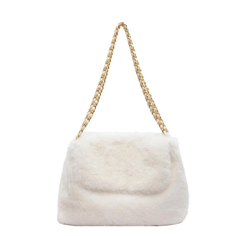 Fur Square Shoulder Bags with Chains High Quality Simple Versatile Luxury Sense Bags