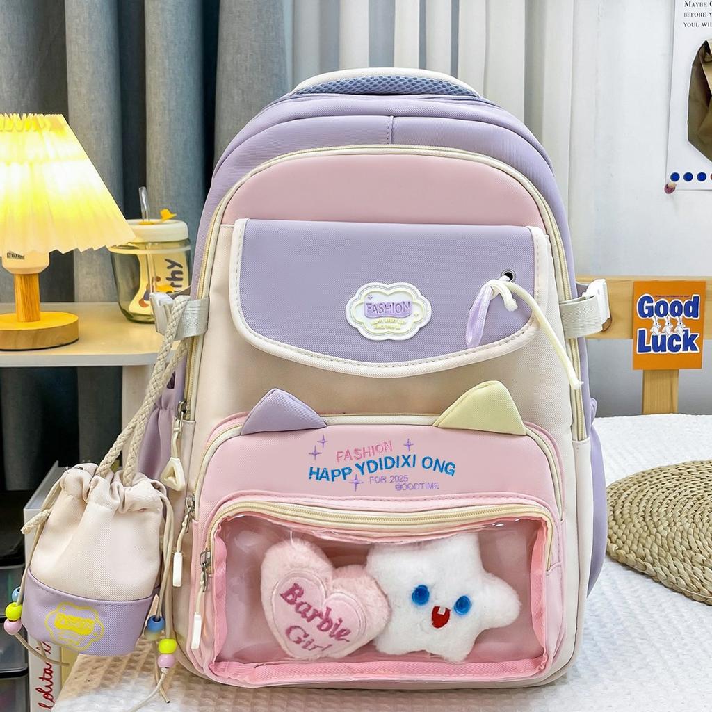 Cute Star Cat Junior High School Student Backpack Female High School Student Large Capacity Student Backpack Female Advanced Pain Bag