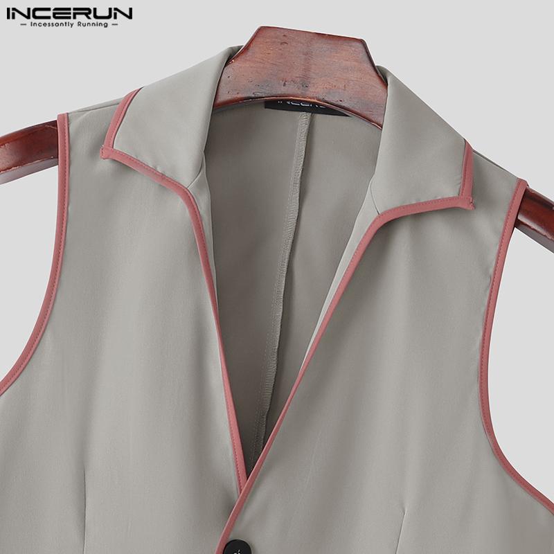 INCERUN Men Casual Lapel Neck Sleeveless Stitching Thin Waistcoat Tops