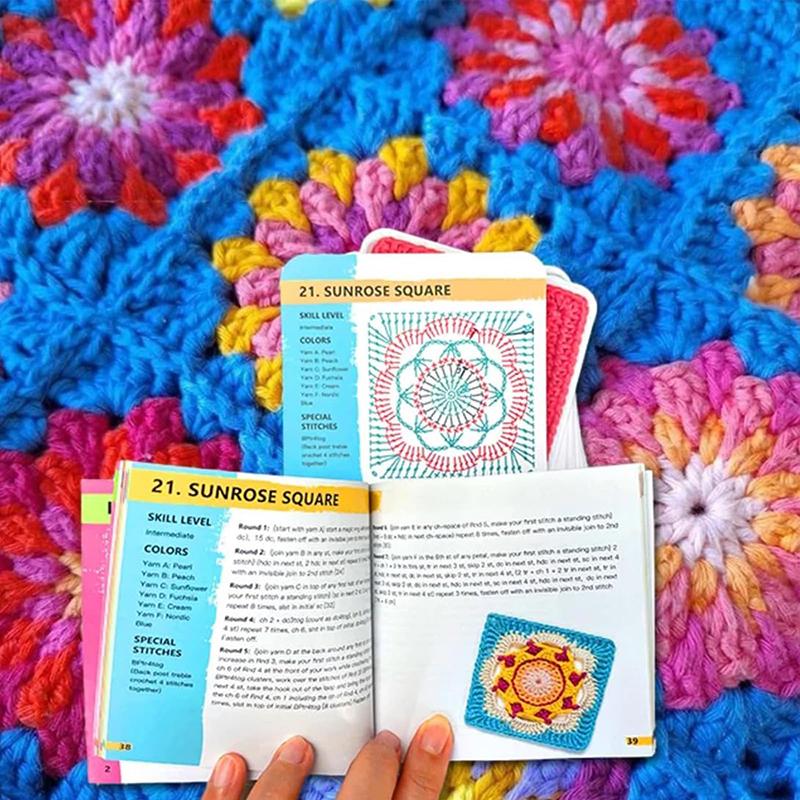 50Pcs/Box Mix Matchs Designs The Granny Square Card Decks Knitting Kit For Adults Diy Grandma Knitted Pattern Set