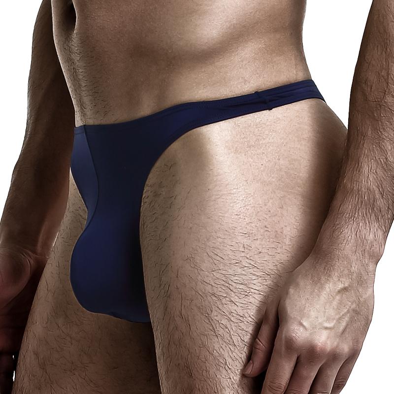 Men's Low-Waist Pure Color U-Convex Elastic Tight Sexy T-Panties Ice Silk Slippery Butt-Revealing Thong Breathable T-Pants