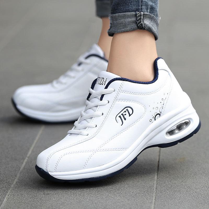 Fashion Women's Black Leather Sneakers Air Cushion Shoes Autumn Casual Lace Up Lightweight Anti-slip Running Shoes Women Outdoor Sports