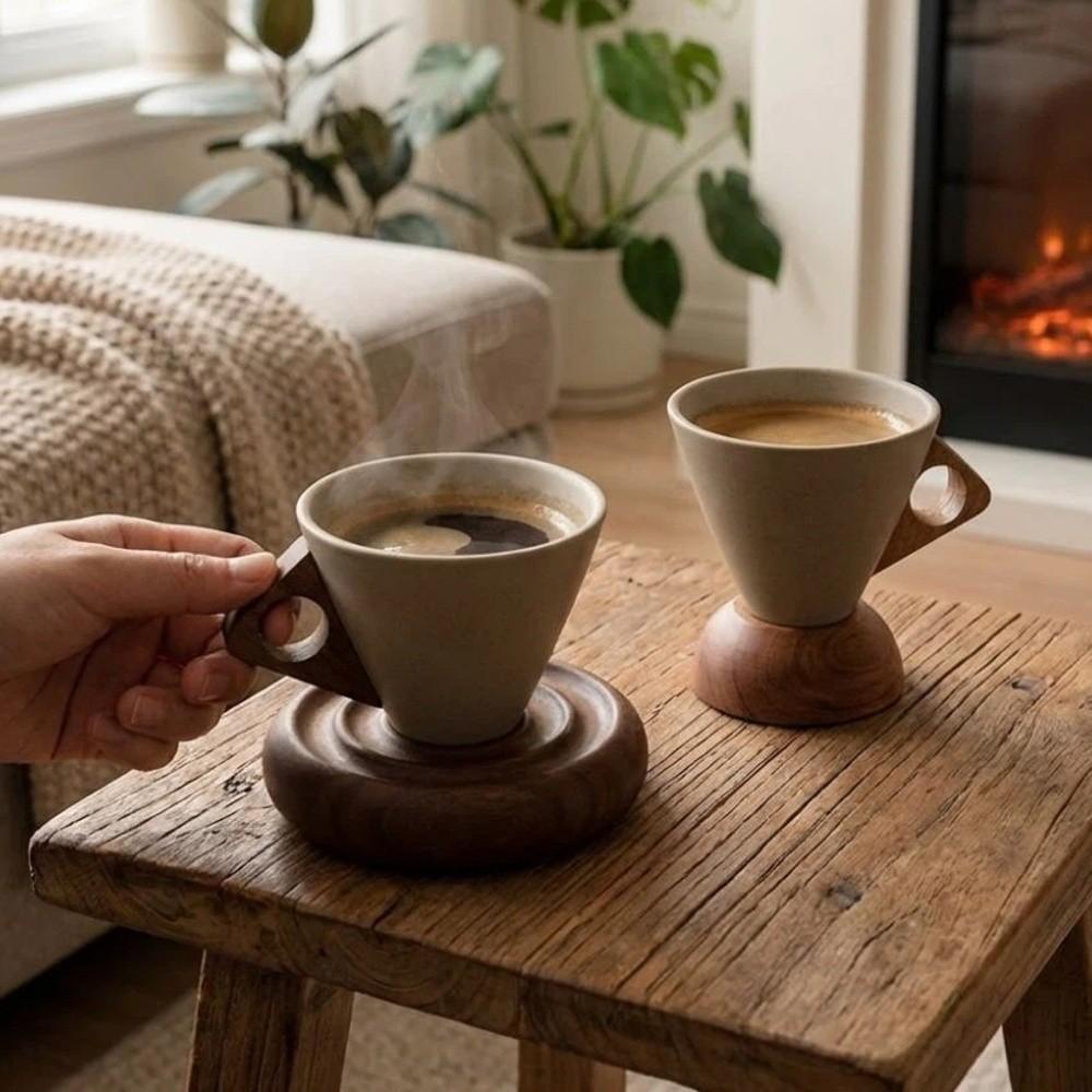 Retro Style Triangular Cone Cup Coarse Ceramic Funnel Coffee Mug Japanese Ceramic Mug  Cafe Use