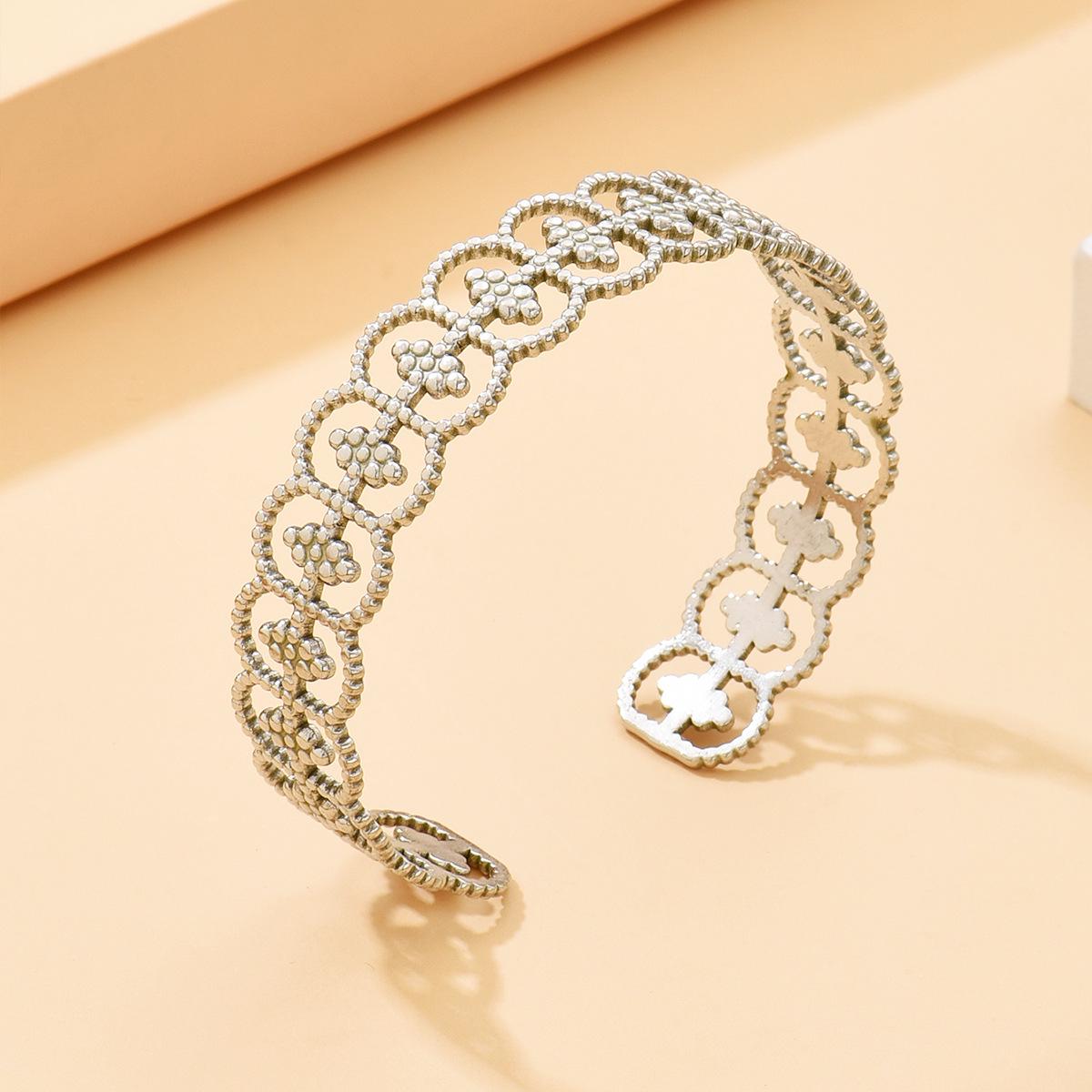 Retro Middle Eastern Hollow Lace Stainless Steel Adjustable Women s Bracelet