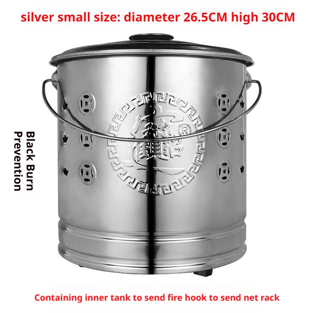 For Debris Wood Trash Leaves Burn Barrel Stainless Steel Paper Burn Bucket Carry Handle Attached  Traditional Auspicious Barrel