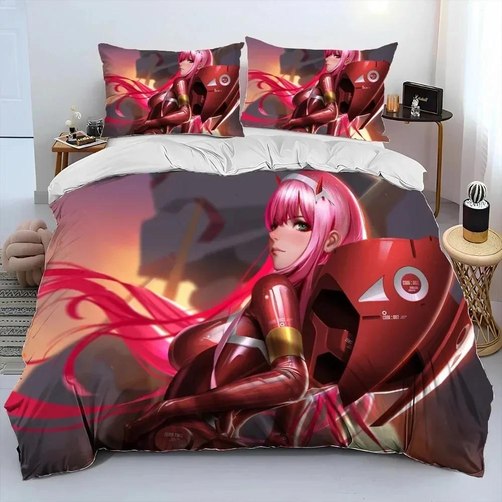 Zero Two DARLING In The FRANXX Cartoon Comforter Bedding Set,Duvet Cover Bed Set Quilt Cover Pillowcase,Queen Size Bedding Set