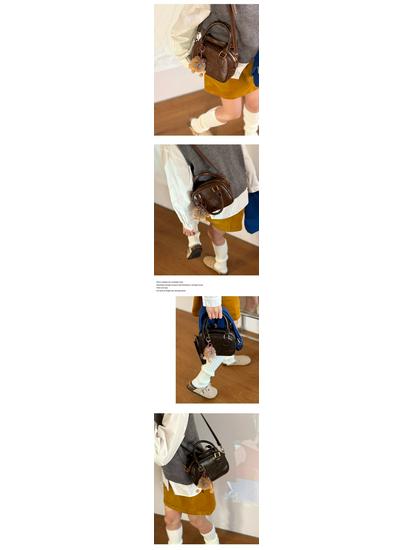 Women's Retro Coffee Bowling Bag - New 2024 Autumn/Winter Single Shoulder Crossbody with High Quality Texture