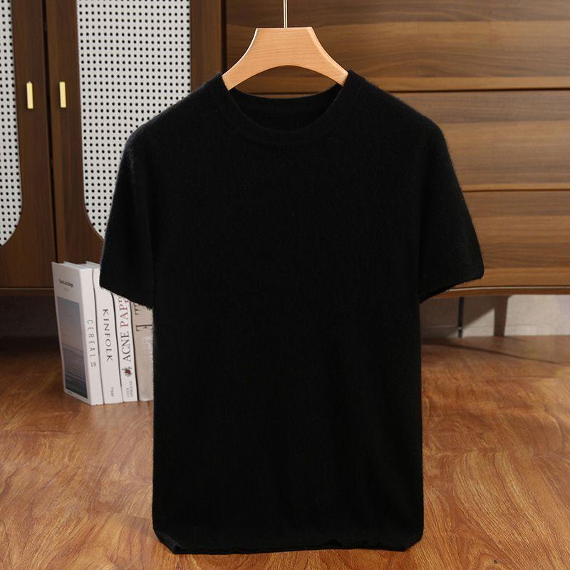 Men's Black Crew Neck Basic T-Shirt Short Sleeve Solid Color Casual Cotton Tee Versatile