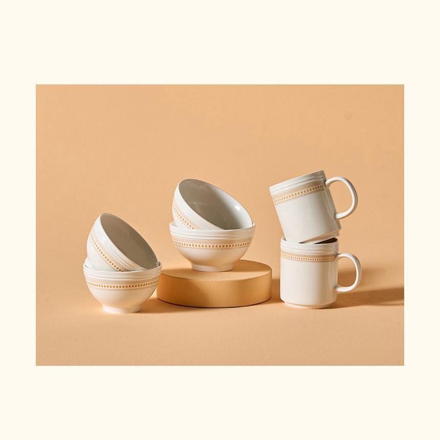 CORELLE Rosemont Ceramic Dinnerware Set 6p Tableware Ivory-Orange