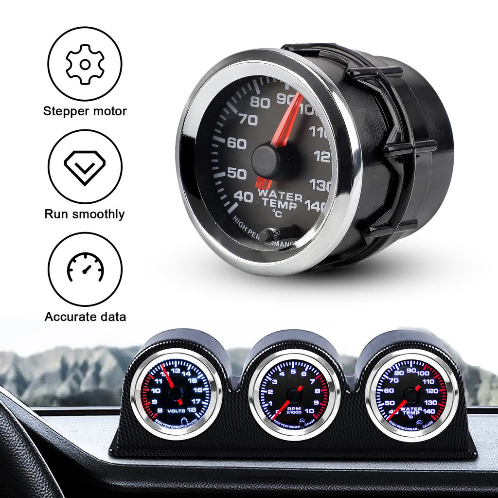 CNSPED 2'' 52mm 40-140 Degrees celsius 12V Water Temp Gauge Celsius 7 Colors Pointer Water temperature meter With Stepper Motor