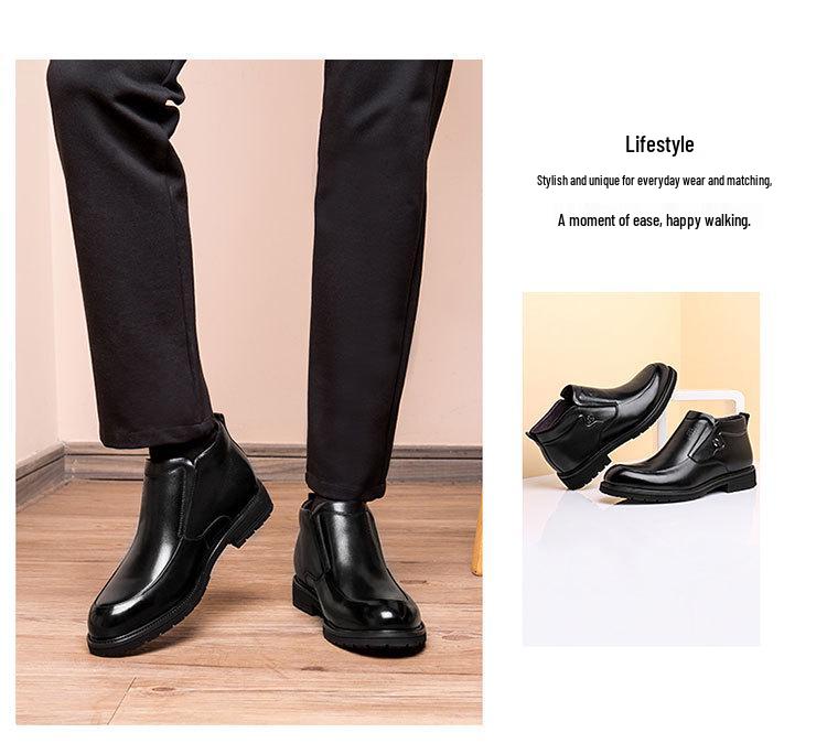Men's Genuine Leather Slip-On Winter Shoes: Top Layer Cowhide, Warm Velvet Lining, Business Style