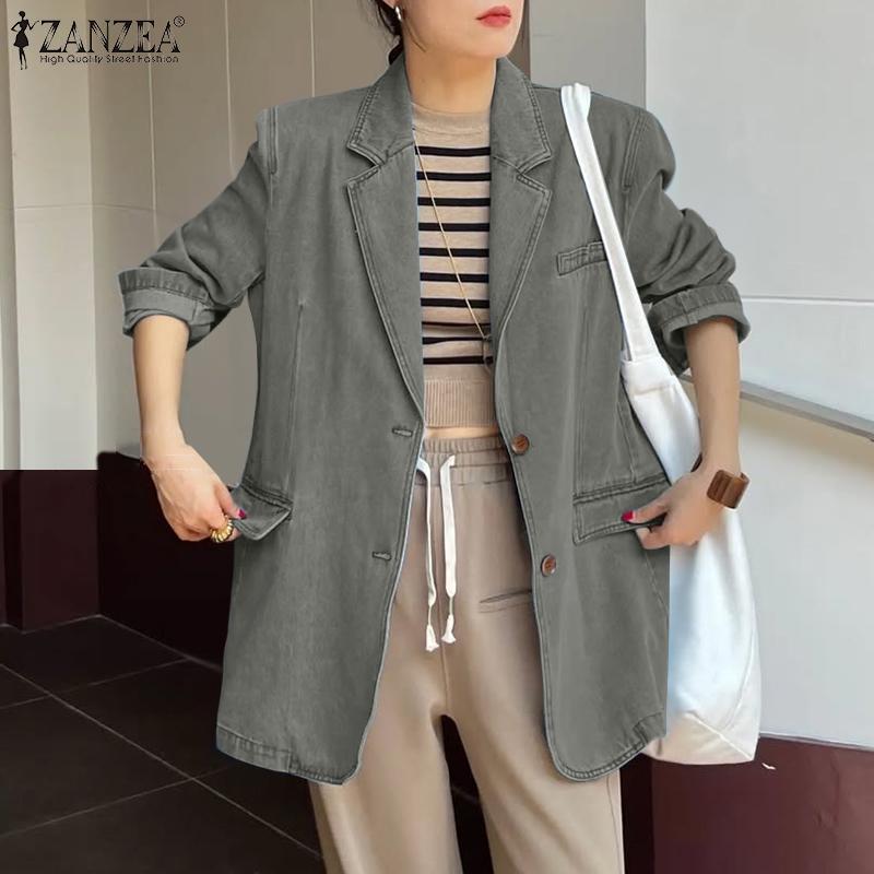 ZANZEA Women Casual Turn Down Collar Loose Long Sleeve Cardigan Tops
