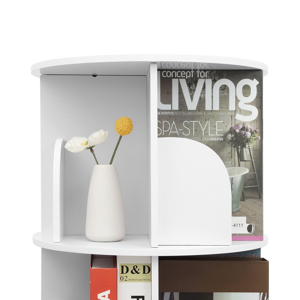 Drehbarer Bücherschrank, 4 Ebenen, Stehregal, Bodenstehender Bücherschrank, 360° Drehbarer Bücherschrank, Holz, Offene Regale für Wohnzimmer