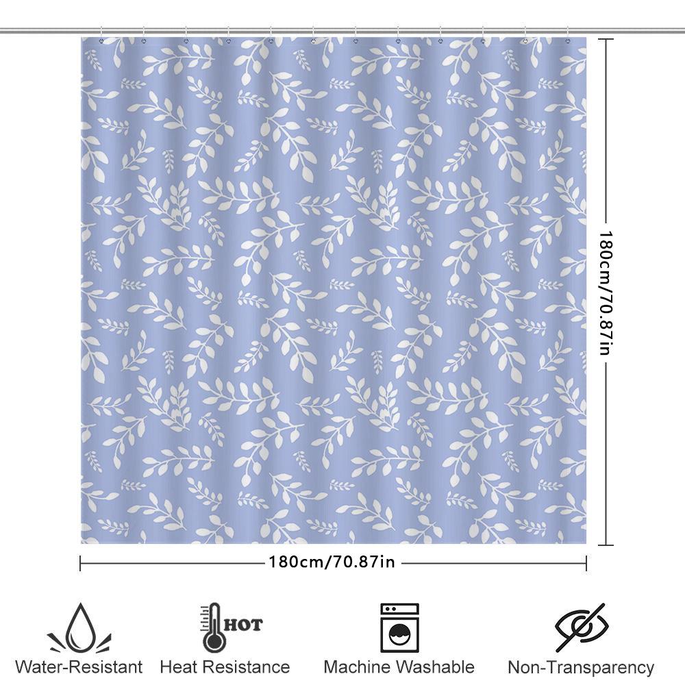 Leaf Pattern Shower Curtain: White And Light Blue Waterdrop Design For Bathrooms Decor Washable Fabric Bathroom Accessories