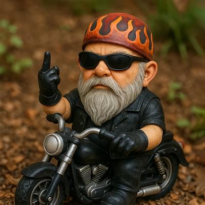 1 peça Estátua de Gnomo de Jardim para Passeio de Motocicleta com Capacete de Chama & Sinal de Paz - Resina para Exterior/Interior Ornamento de Gramado, Engraçado para casa, Mesa