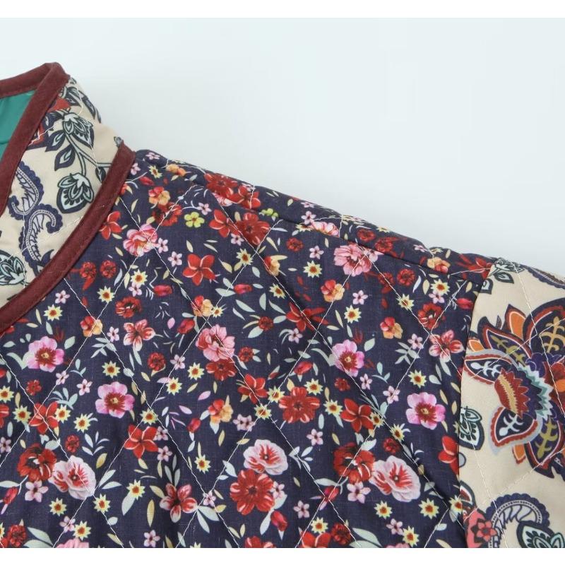 Women Vintage Printed Loose Long Sleeve Cotton Padded Coat