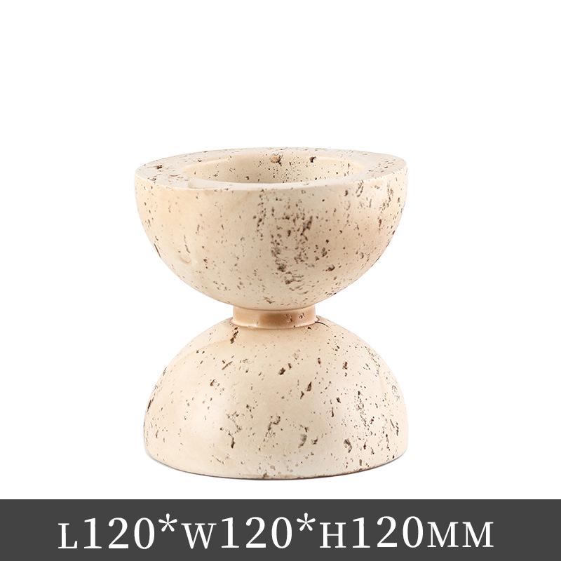 Wabi-Sabi Yellow Travertine Marble-Style Decorative Candlestick for Hotels and Dining Tables