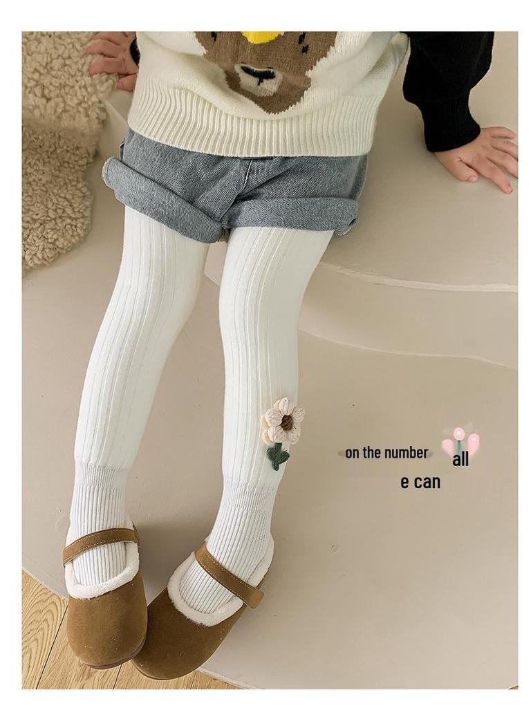 Mädchen Leggings mit Blumenmuster, warm gefüttert mit Samt: Kuschelige Herbst-/Winterstrumpfhosen für Babys und Kleinkinder