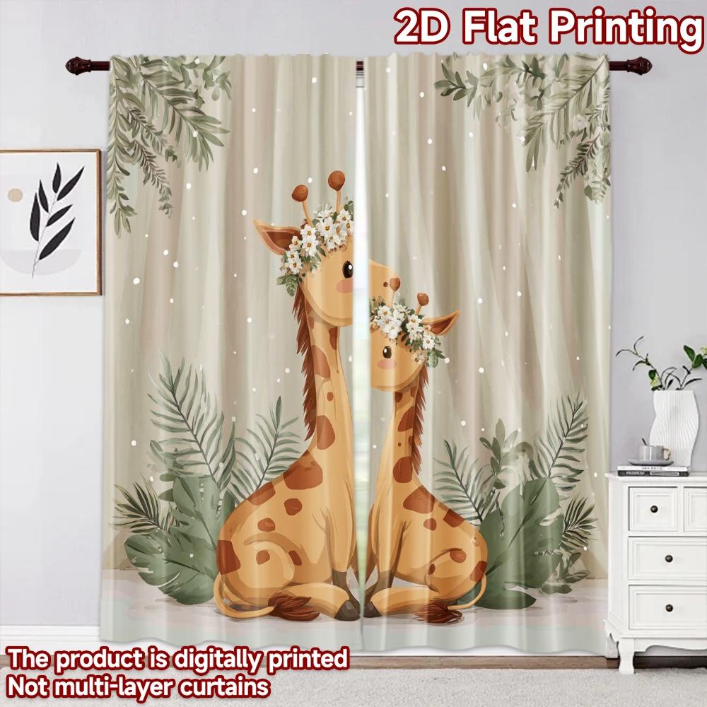 2D Flachdruck 2 Stück Vorhang Fensterbehandlung Vorhänge Mutter und Baby Giraffen Digital Bedruckt Polyester Vorhänge Geburtstagsparty