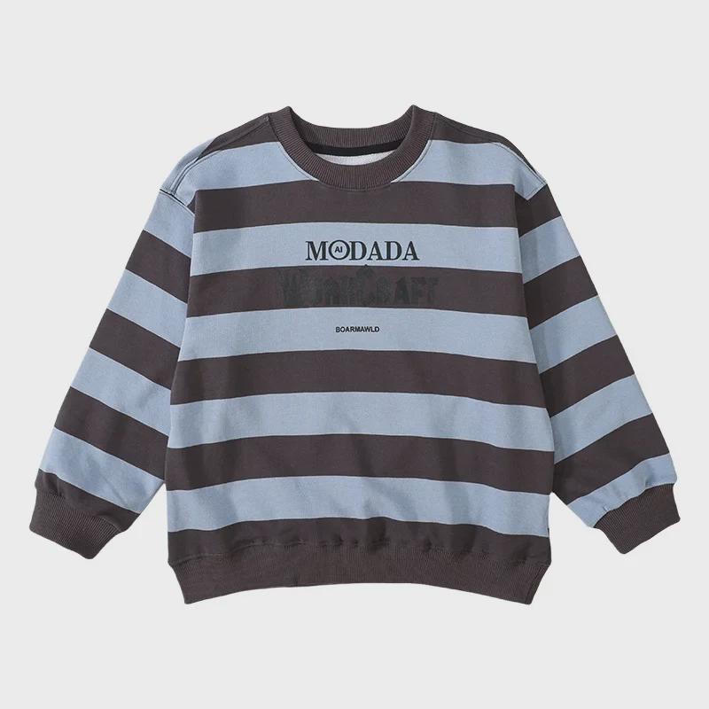 2025 Spring Boys' Striped Terry Cotton Sweatshirt with Panda Print