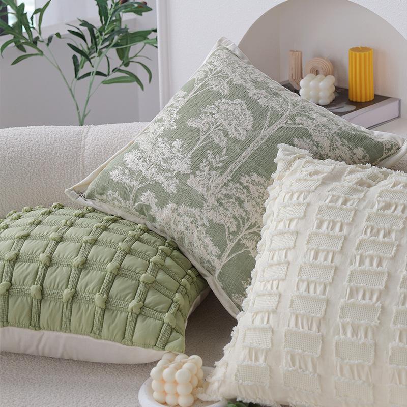 Modern Simple Green Cushion Pillow Sofa Cushion French Jacquard Model Room Decorative Cushion with Core
