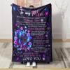 To My Mom Flannel Blanket Purple Butterfly Text Printed for Kids Bedroom Decoration Warm Soft Comfertable Blanket for Sofa Chair