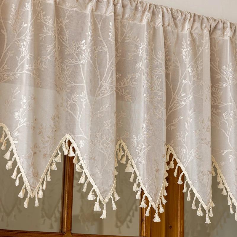 Rustikaler Stil Sommer Kurze Tüll-Fenstervorhänge Sonnenschutz Dreieckiger Rand Fenster-Gardine Durchsichtiger Fransenbesatz Staubdicht Halbvorhänge