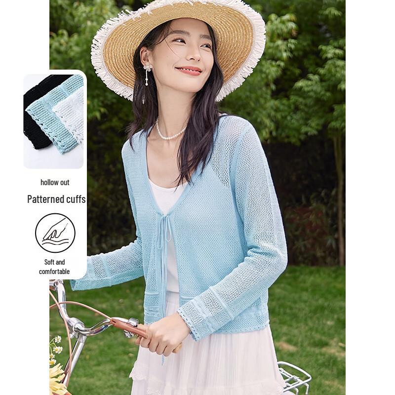 Chushen Women s V-Neck Hollow Knit Cardigan M