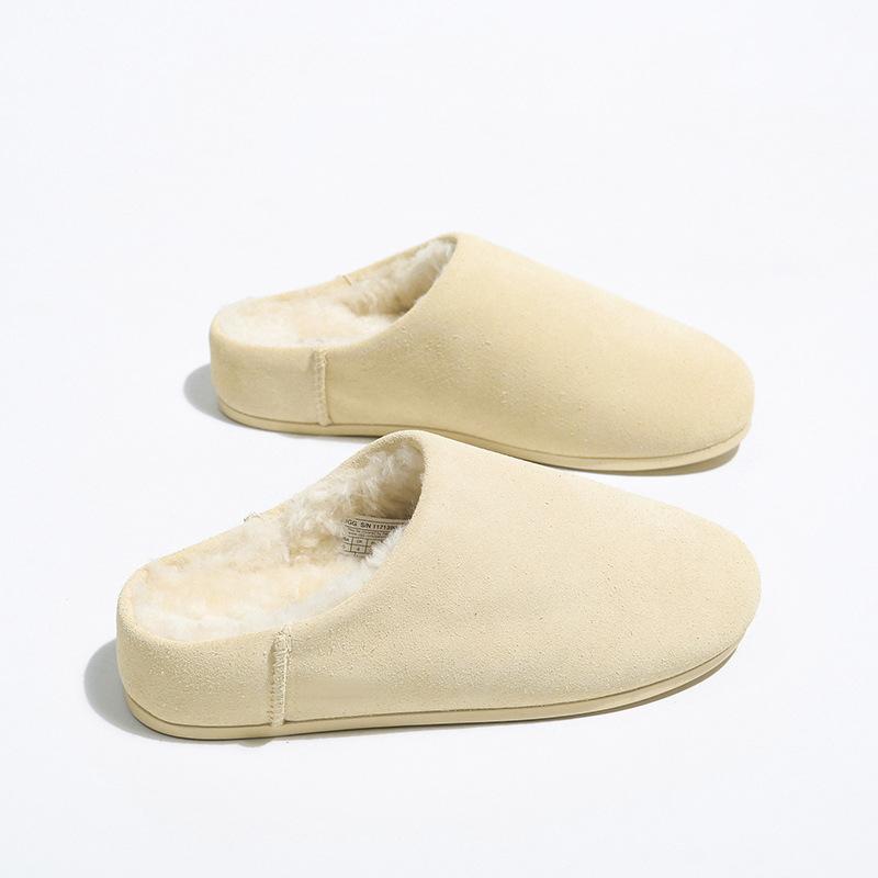 

Женские шерстяные туфли с мехом на толстой подошве, новинка осени и зимы 2025 года, полушлепанцы с закрытым носком, повседневные, теплые, нескользящие, хлопковые шлепанцы 40 бежевый