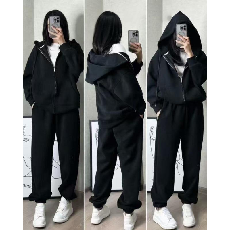 Damen Kapuzenpullover mit Reißverschluss Trainingsanzug Langarm Lockerer Hoodie + Jogginghose 2-teiliges Outfit Lässiges Sport- und Loungewear-Set