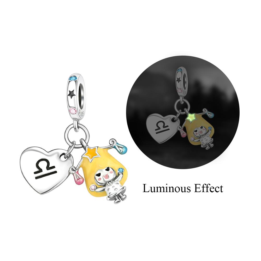 Original Copper Charms Lucky Signs Of The Zodiac Beads Luminous Stars Pendants Fit Bracelet Diy Fine Jewelry Gift