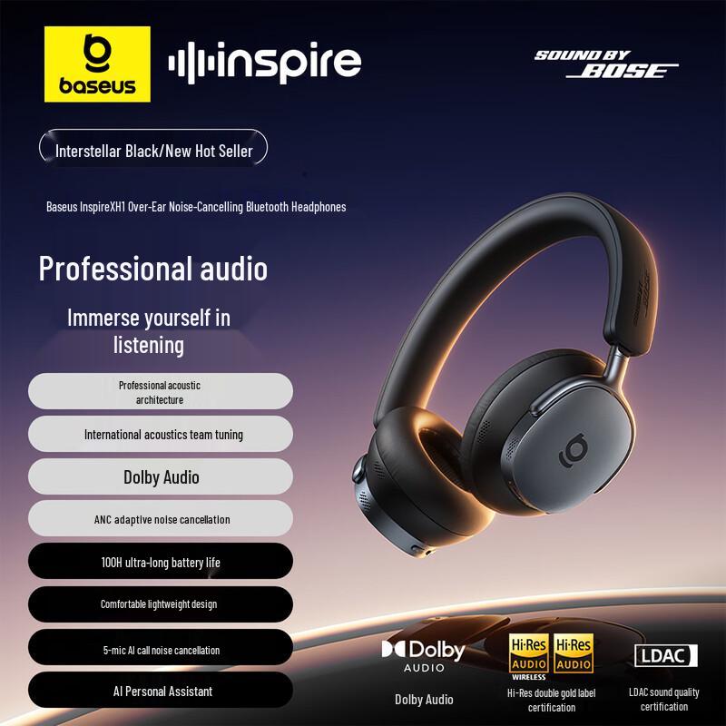 

Baseus Inspire XH1 Over-Ear Active Noise Cancelling Bluetooth Headphones