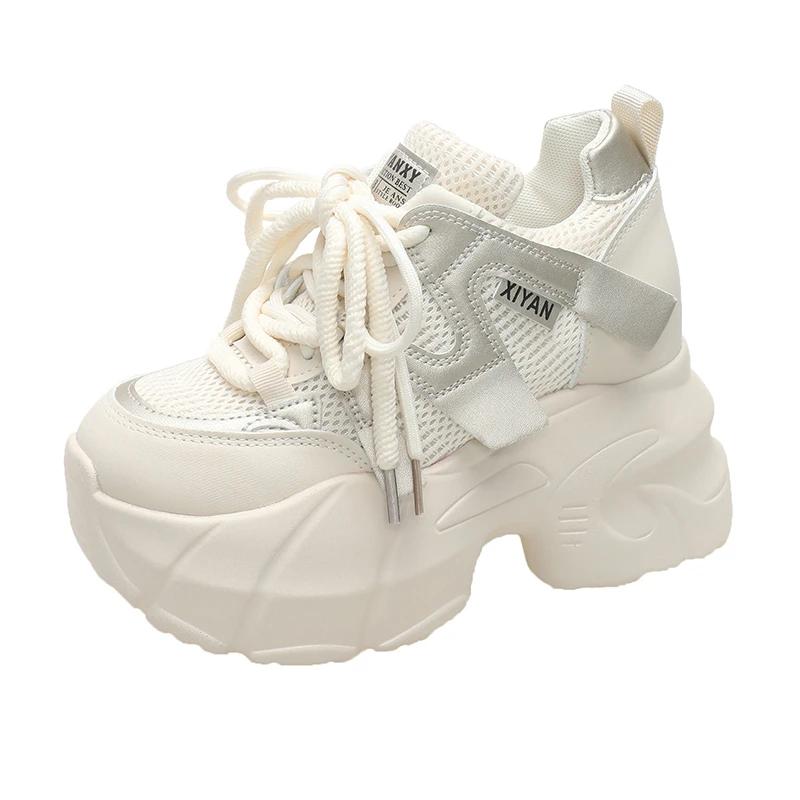 

Мода 9,5 см Весна Женские Повседневные Кроссовки Осень На шнуровке Обувь на высокой платформе Толстая подошва Спортивная Обувь Папы Женские Кроссовки Chaussure Femme 39 бежевый