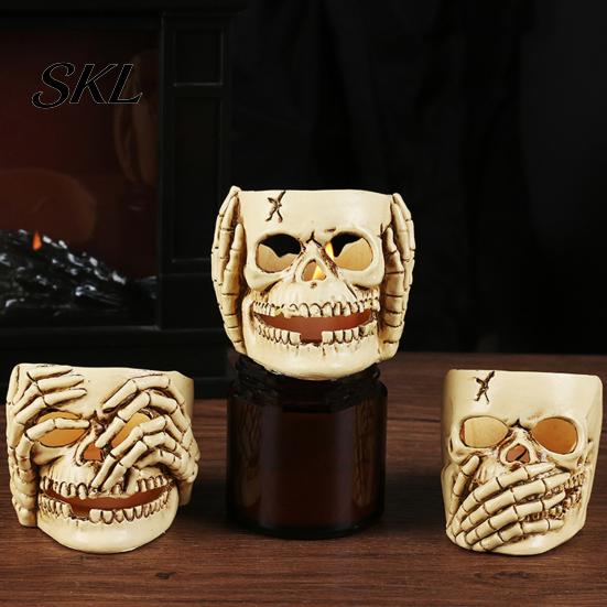 Realistic Halloween Ornaments Skull Candle Holder Decor, Resin Gothic Table Ornament, Spooky Shelf Reusable Decor for Party Home, Trick or Treat