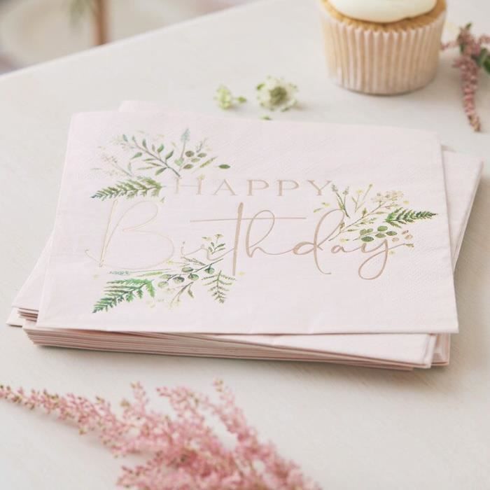 16 Serviettes en papier Happy birtdhay rose gold floral 16 x 16 cm