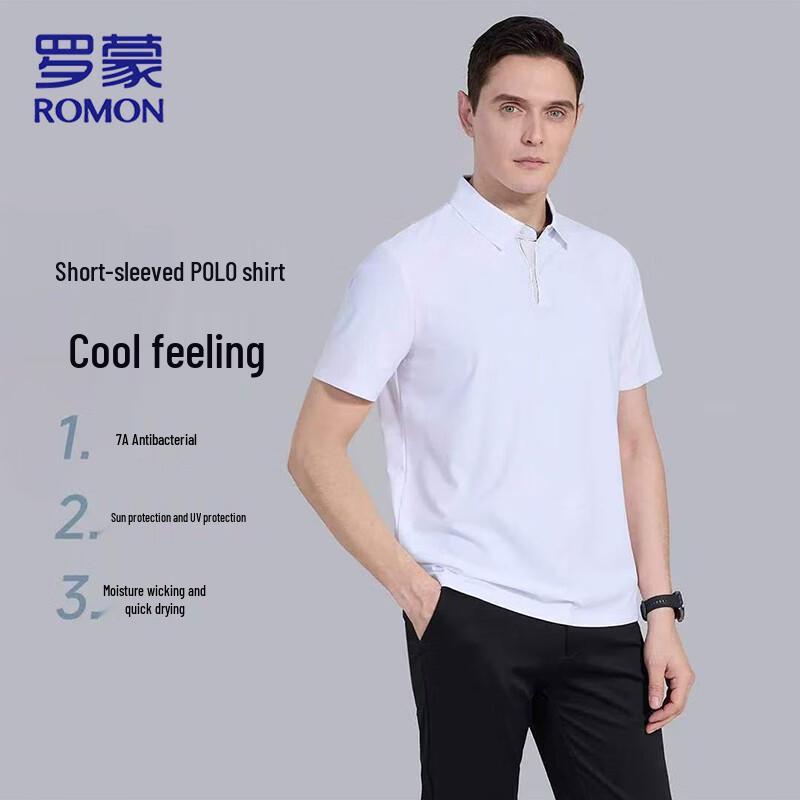 ROMON Men's 7A Antibacterial Ice Silk Quick-Dry Polo T-Shirt
