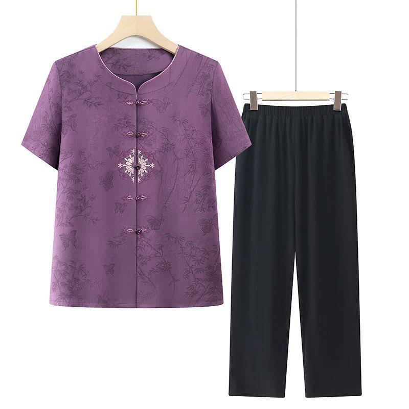 Elegant Tang Suit Summer Shirt for Grandma: High-End Chinese Style Top for Middle-Aged & Elderly Women