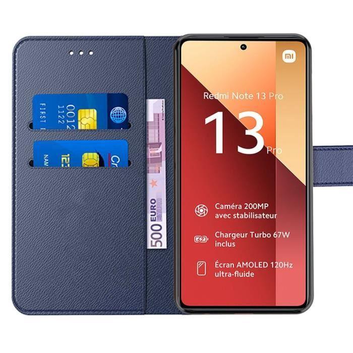 Coque et Verres Trempés - E.F.CONNECTION - Pour Xiaomi Redmi Note 13 Pro 4G - Bleu Marine - Effet Cuir - Antichoc