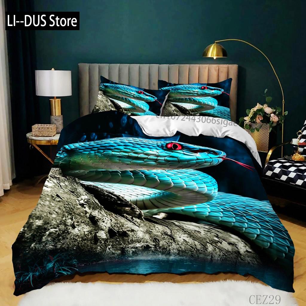 3D Yılan Nevresim Takımı King Boy Korku Yılanı Vahşi Hayvan Temalı Yatak Takımı Polyester Korkunç Vahşi Yaşam Tarzı Yorgan Kılıfı