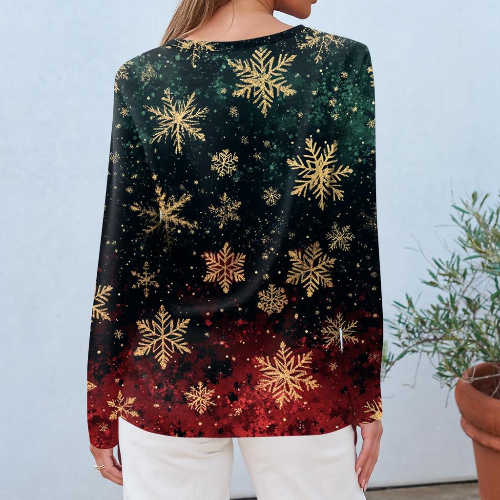 Women's Fashion Casual Long Sleeve  Print Round Neck Top