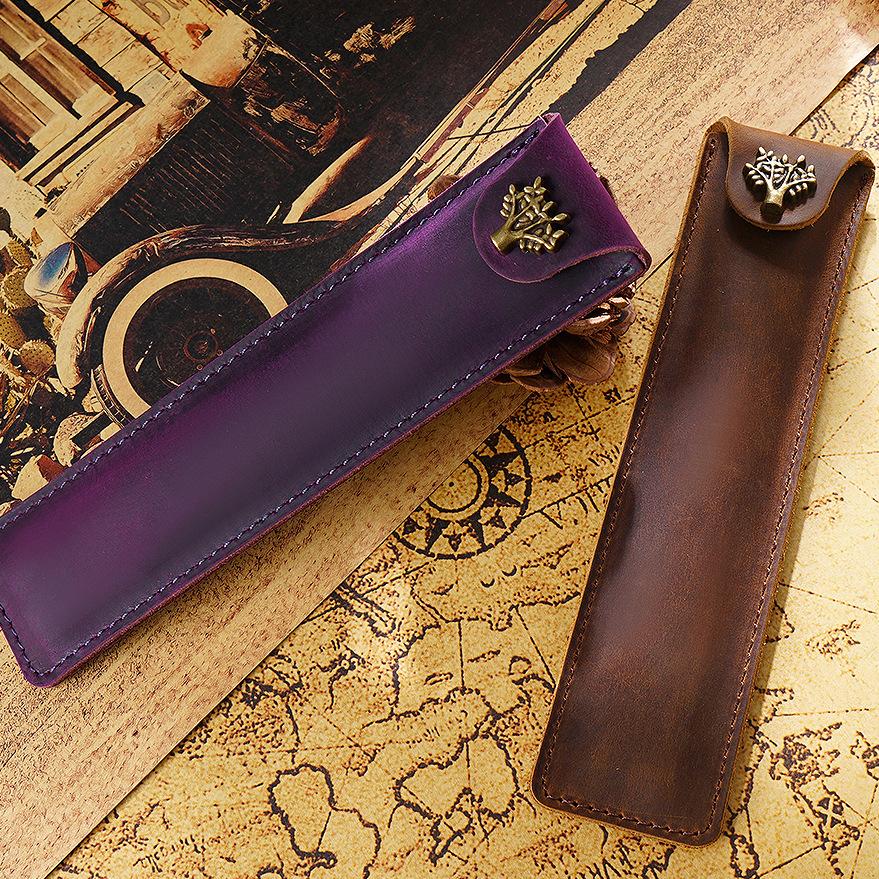 2026 Cowhide Pencil Case Creative Personality Retro Crazy Horse Leather Pen Cover Gift Pen Leather Cover