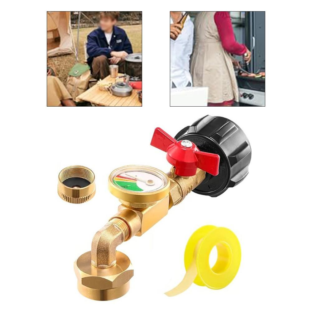 For 1Lb Tank Propane Refill Adapter Brass Elbow with Gauge and Control Valve
