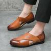 Men's Large Size Summer Leather Slip-on Sandals - British Fashion Style, Hollow Design