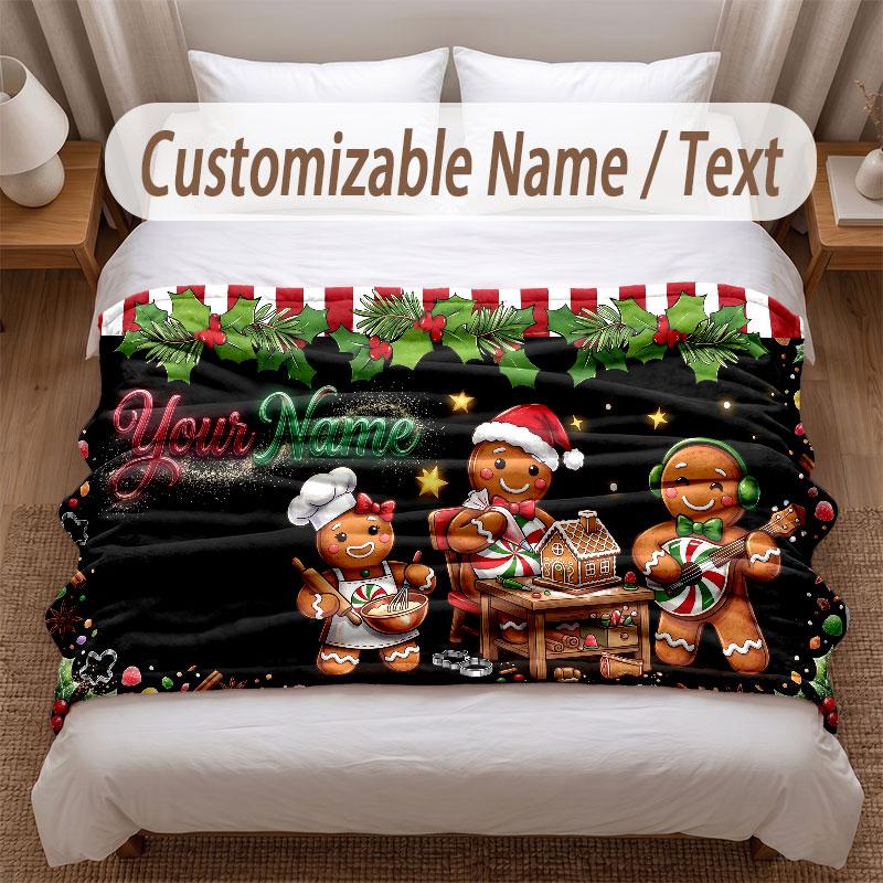 Christmas Theme Soft Blanket Personalized Custom Name Text Print Warm Blanket Home Sofa Bedroom Decor