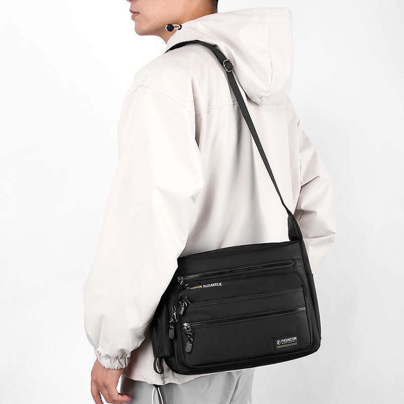 Korean Style Men's Oxford Cloth Shoulder Bag - Large Capacity, Five-Layer Zipper, Crossbody Backpack