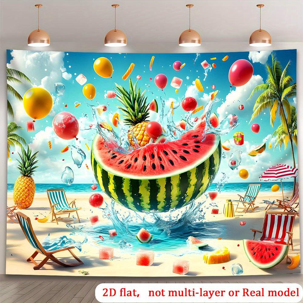 2D plane 1 banner with a splash of tropical beach fruits background with pineapple and citrus designs 100x150cm