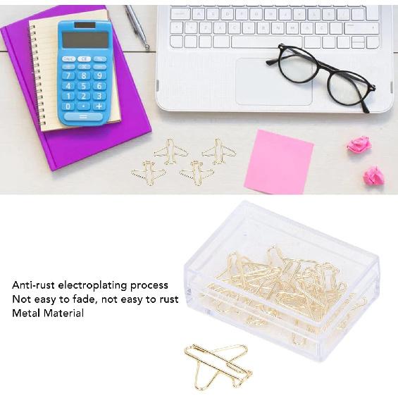 Airplane Shaped Paper Clips, 100Pcs Mini Cute Paperclips Portable Electroplated Metal Office Clips for Document Sorting and Organizing Office School
